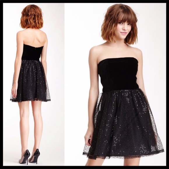 BLACK STRAPLESS VELVET BUSTIER SEQUIN COCKTAIL FORMAL PARTY MINI DRESS A2C - Picture 6 of 8